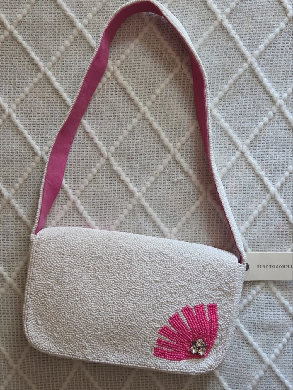 Anthropologie The Fiona Beaded Bag Floral Edition Celandine Pink - Picture 6 of 8